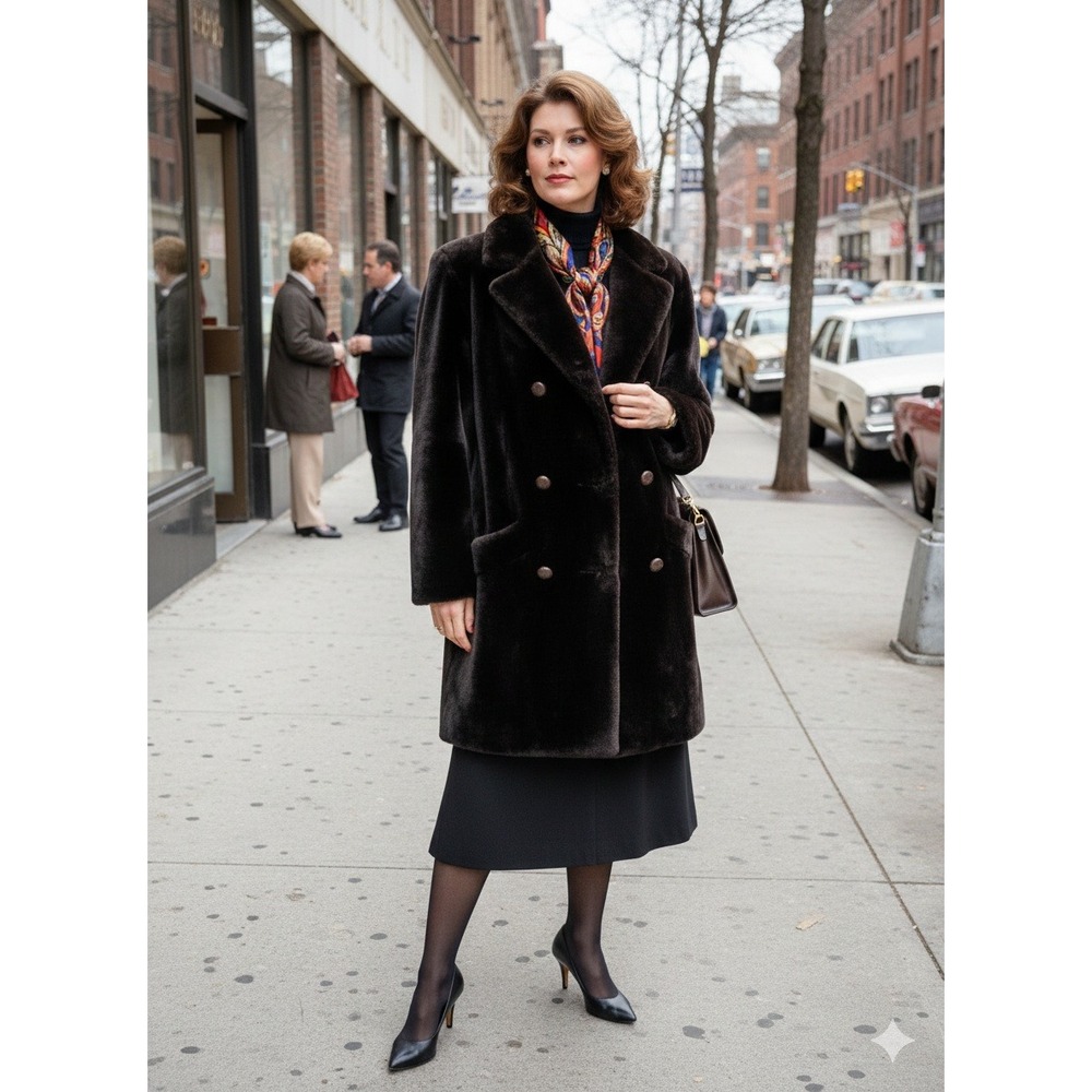 Russell Taylor Flipper vintage‎ 80 Faux Fur Double Breasted Coat Luxury Glam